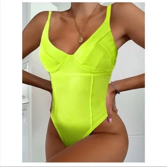 Neon Yellow bodysuit- medium - Picture 3 of 11